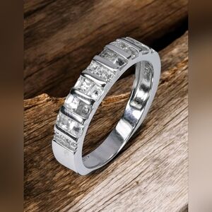 925 Sterling Silver Ring Sz 9 with Natural White Topaz Gem